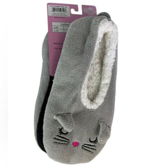 Snuggle Feet Cat Slippers Gray Fleece Lined Women’s Size Large - Picture 6 of 16